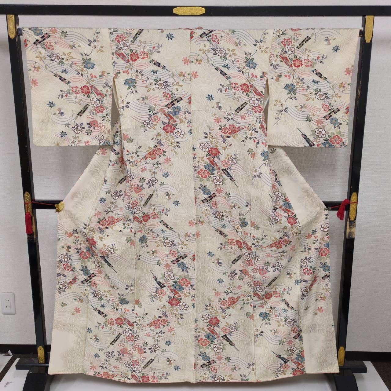 小紋 荒波に鳥 花柄 裄66 素敵な染め 正絹 着物 MK-2310 - メルカリ