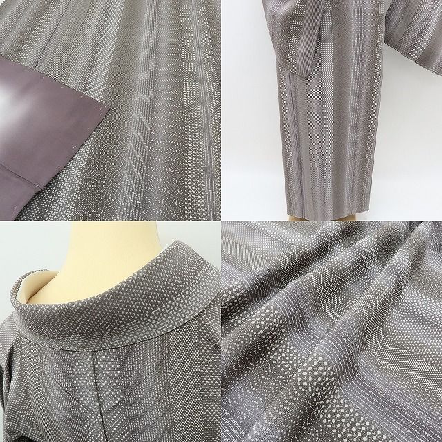  六花-RIKKA- 未着用 正絹 浜ちりめん トール ワイドサイズ 縦縞 小紋 着物 A 4196 小紋 着物