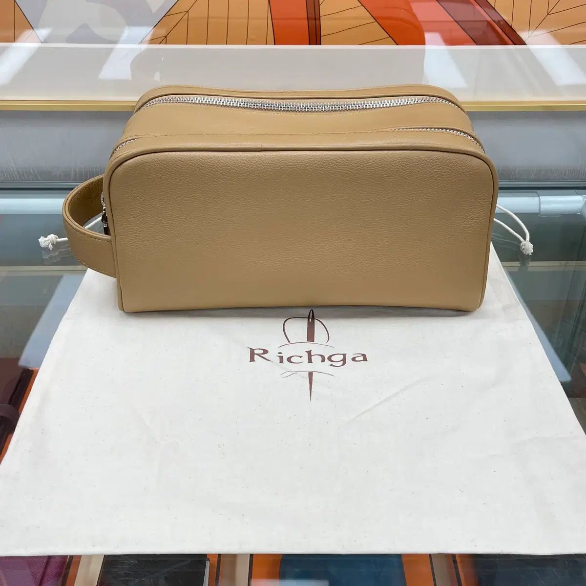 Richga ツーウェイ ジップ ゴルフ ポーチ トイレタリー バッグ ベージュ