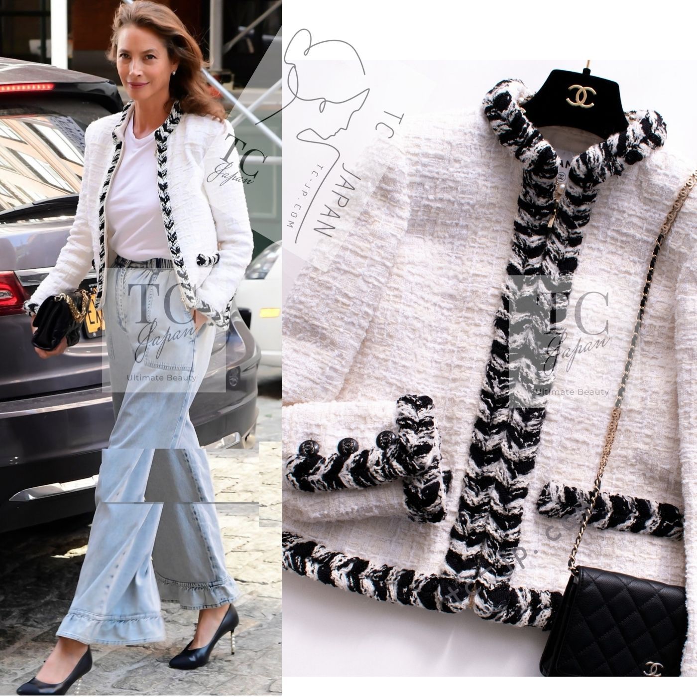 シャネル ジャケット CHANEL アイボリー ホワイト ブラック ブレード