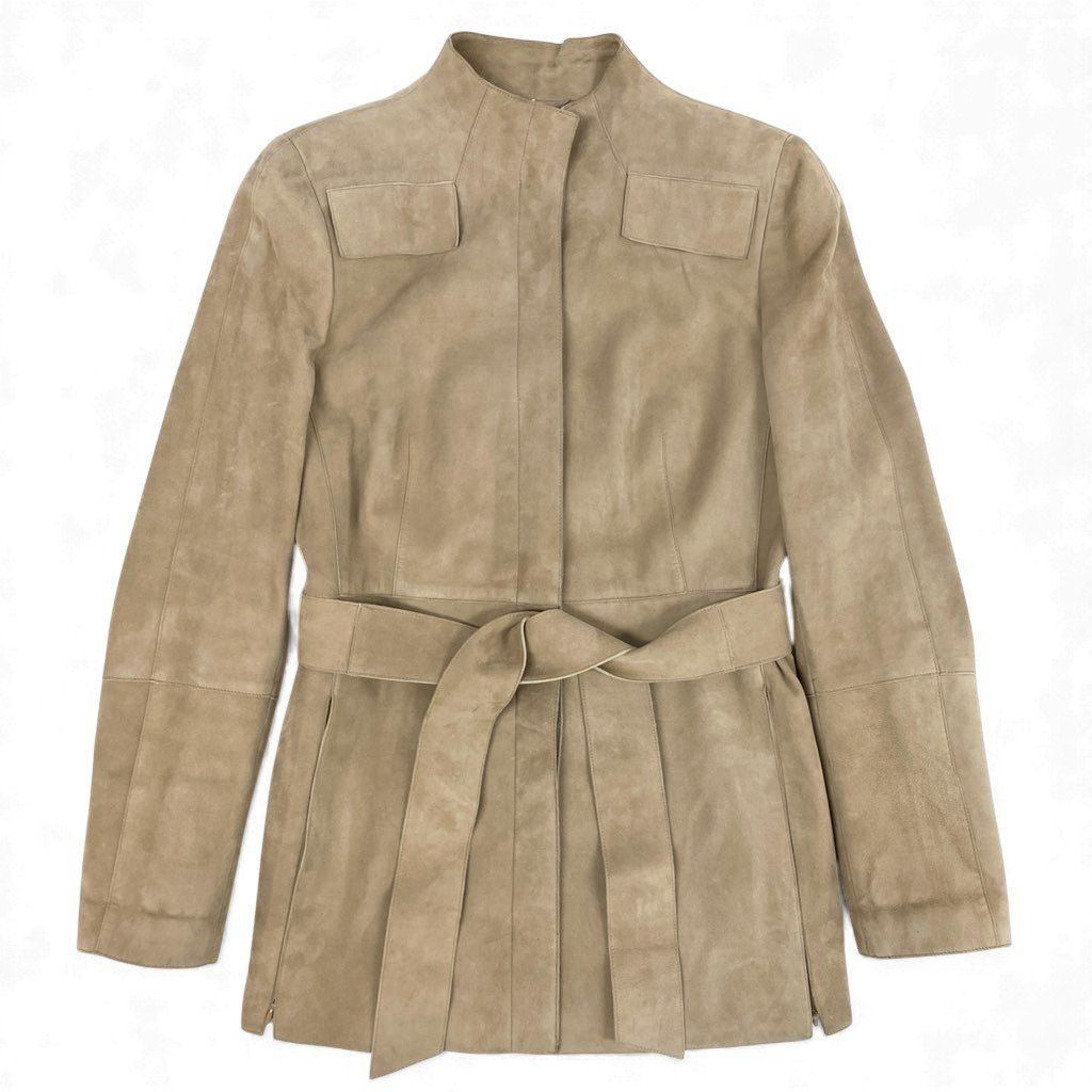69 L 17 AKRIS アクリス スウェードジャケット レザージャケット ウエストベルト アウター ベージュ レディースu 02 t