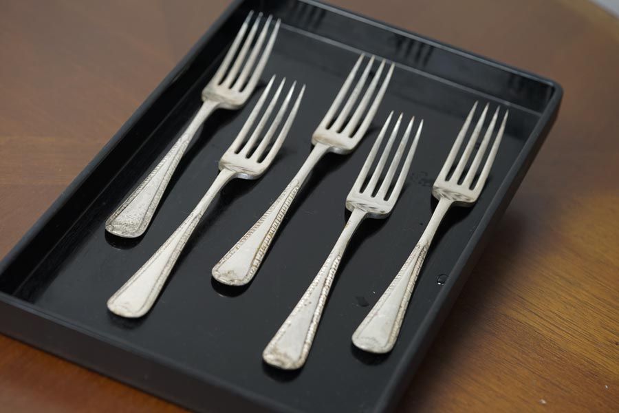 イギリス製 アンティーク シルバープレートディナーフォーク5本セット