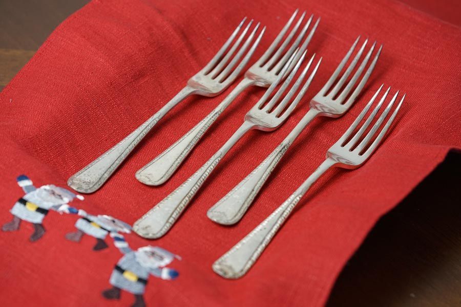 イギリス製 アンティーク シルバープレートディナーフォーク5本セット