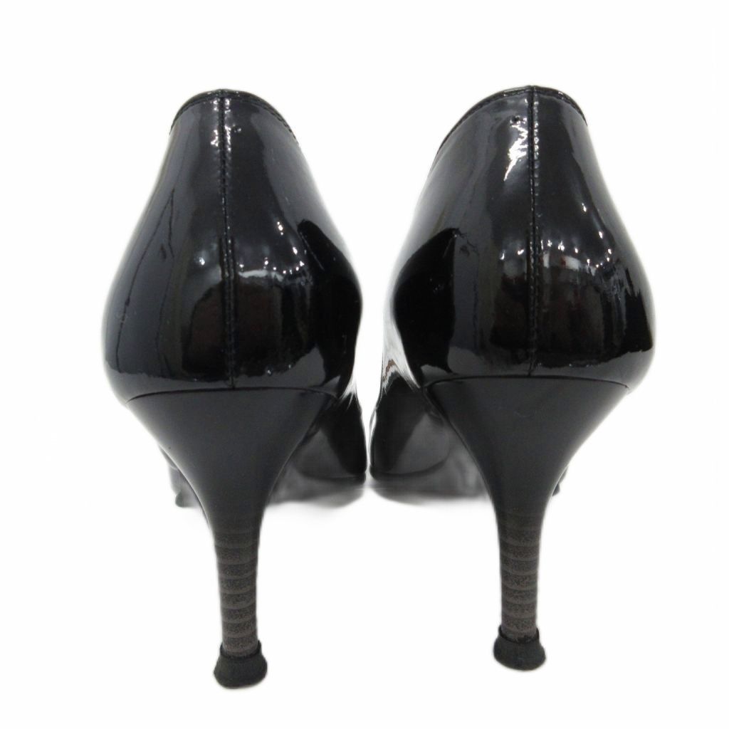 銀座かねまつ　ブラック ハイヒール・パンプス 未使用級】銀座かねまつ ポインテッドトゥ エナメル パンプス 黒 24.0