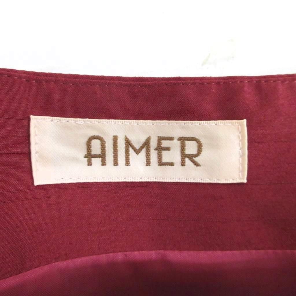  AIMER エメ ドレス ワンピース ノースリーブ ひざ丈 リボン 赤 レッド 9 約M 長袖 七分袖 ひざ丈ワンピース