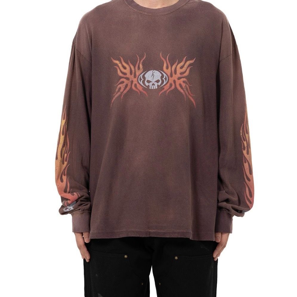 KAMIYASkull Flame Distressed L S T-shirt サイト サイズ Skull