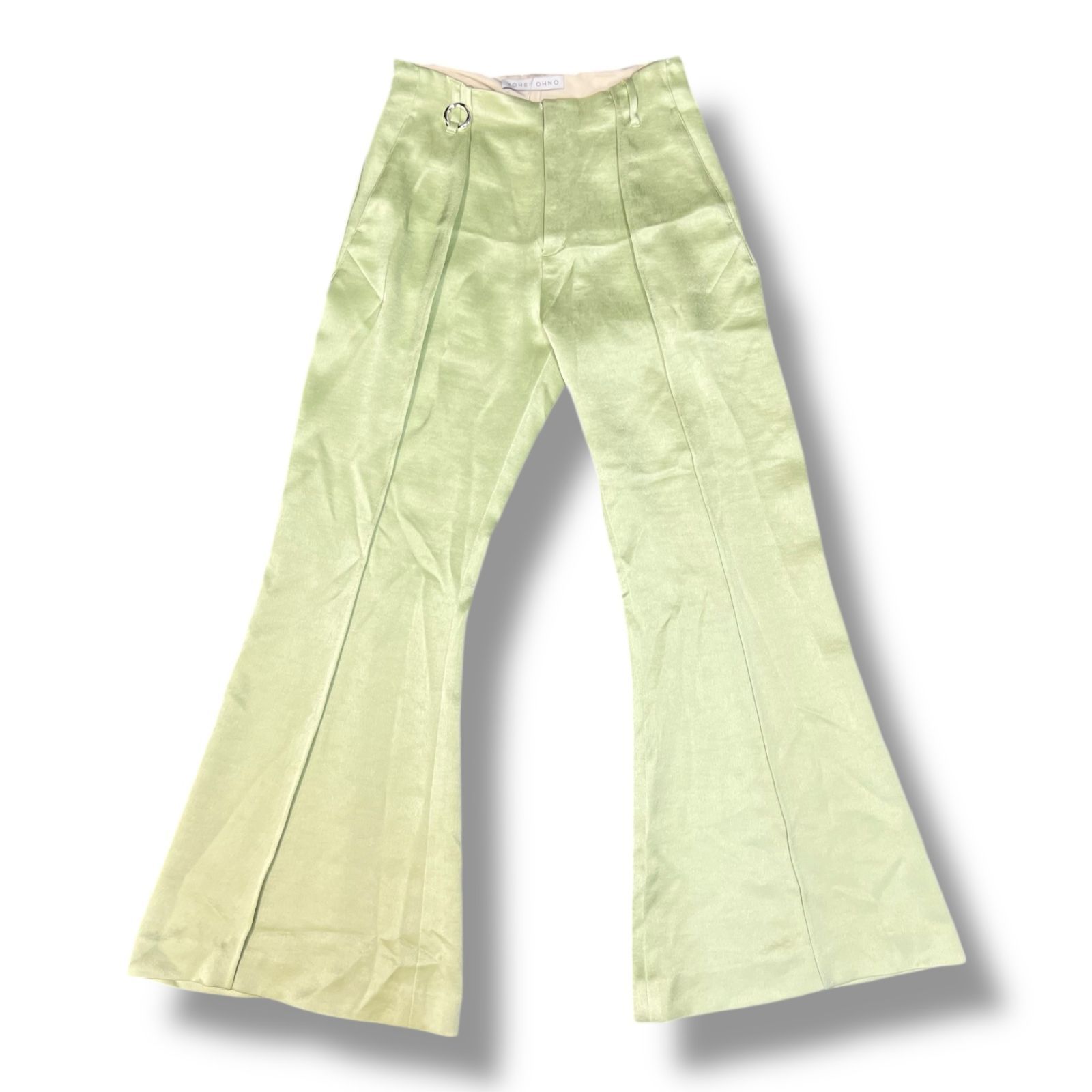 参考上代45100円 YOHEI OHNO Our Basic Satin Flare アワーベーシック サテンフ パンツ スラックス ヨウヘイオオノ OH-24 S-PT 1-B ライム