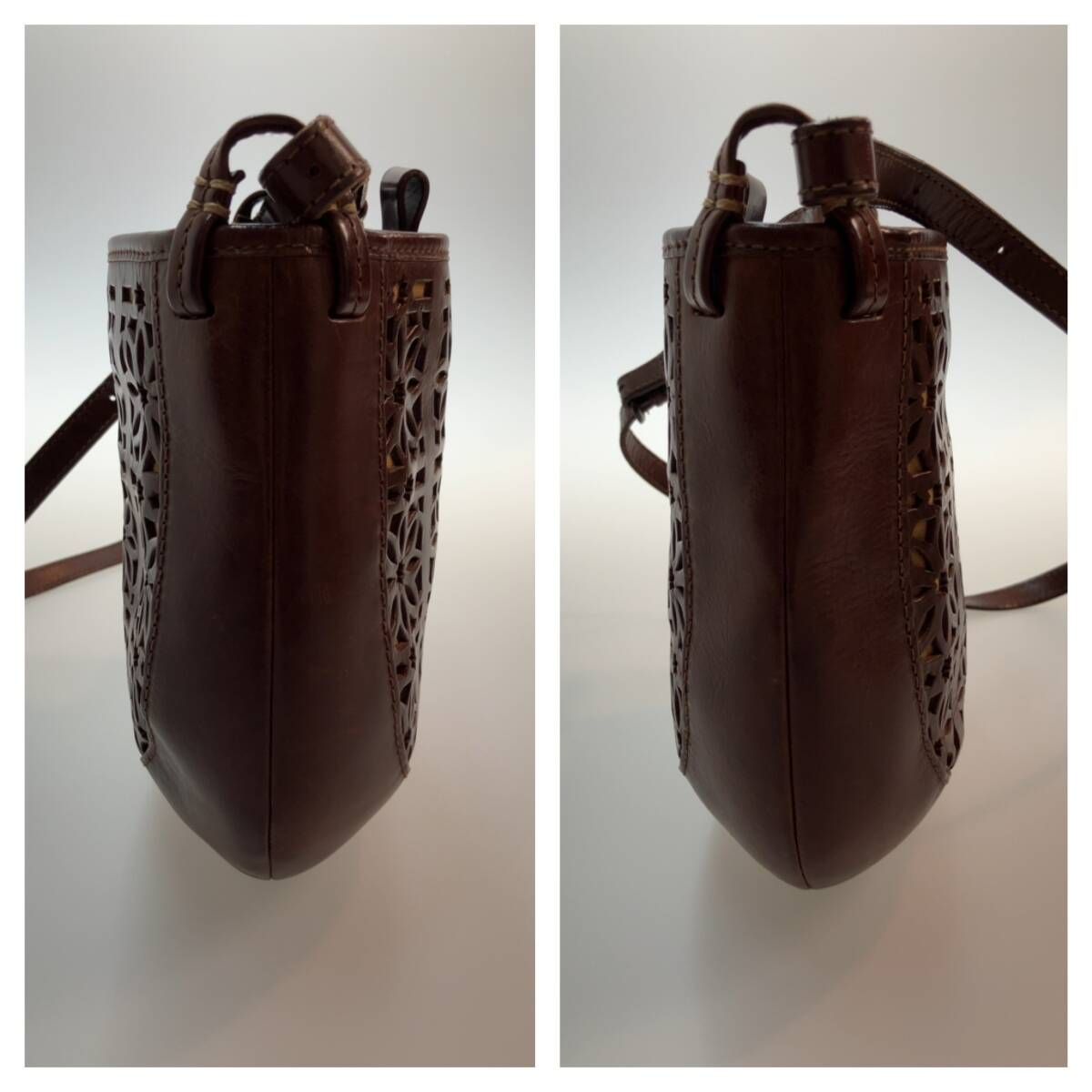 genten ゲンテン カットワーク ショルダーバッグ ホーボーバッグ ブラウン ☆ genten ゲンテン カットワーク ショルダーバッグ ブラウン 通年