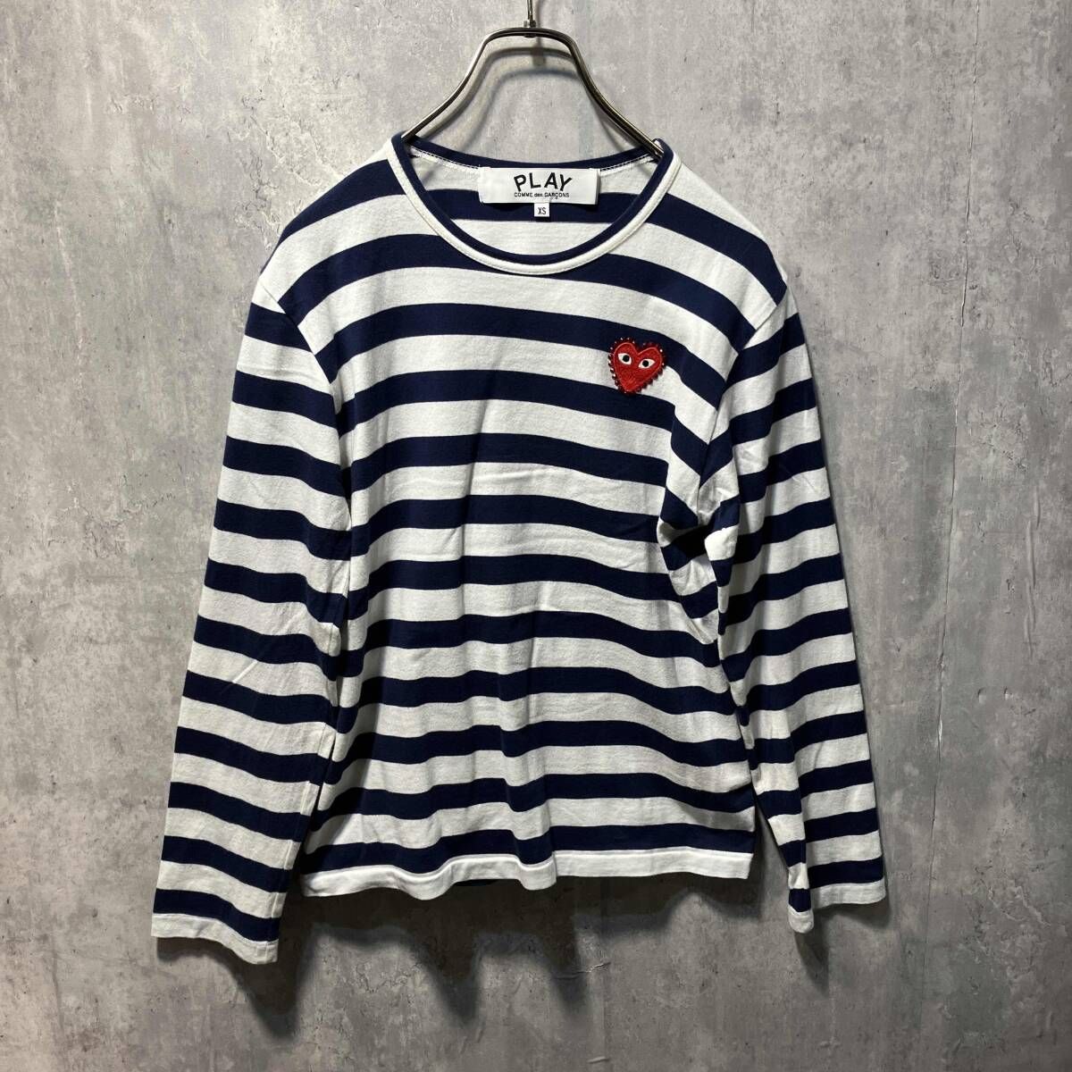 PLAY COMME des GARCONS ストーンハートロゴボーダーカットソー AX-T 805 サイズXS ボーダー プレイコムデギャルソン