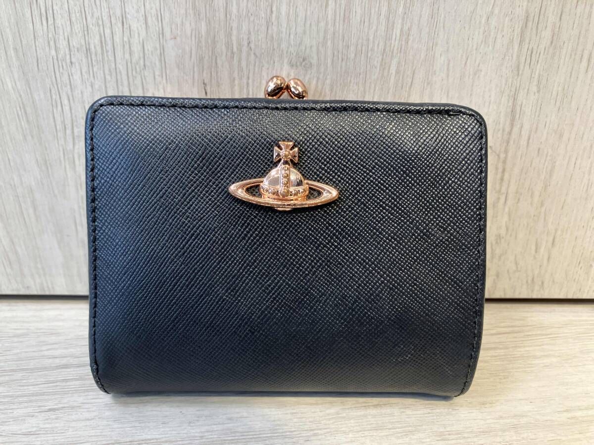 VIVIENNE WESTWOOD 二つ折り財布 イタリア製 BLK がまぐち財布 内側赤
