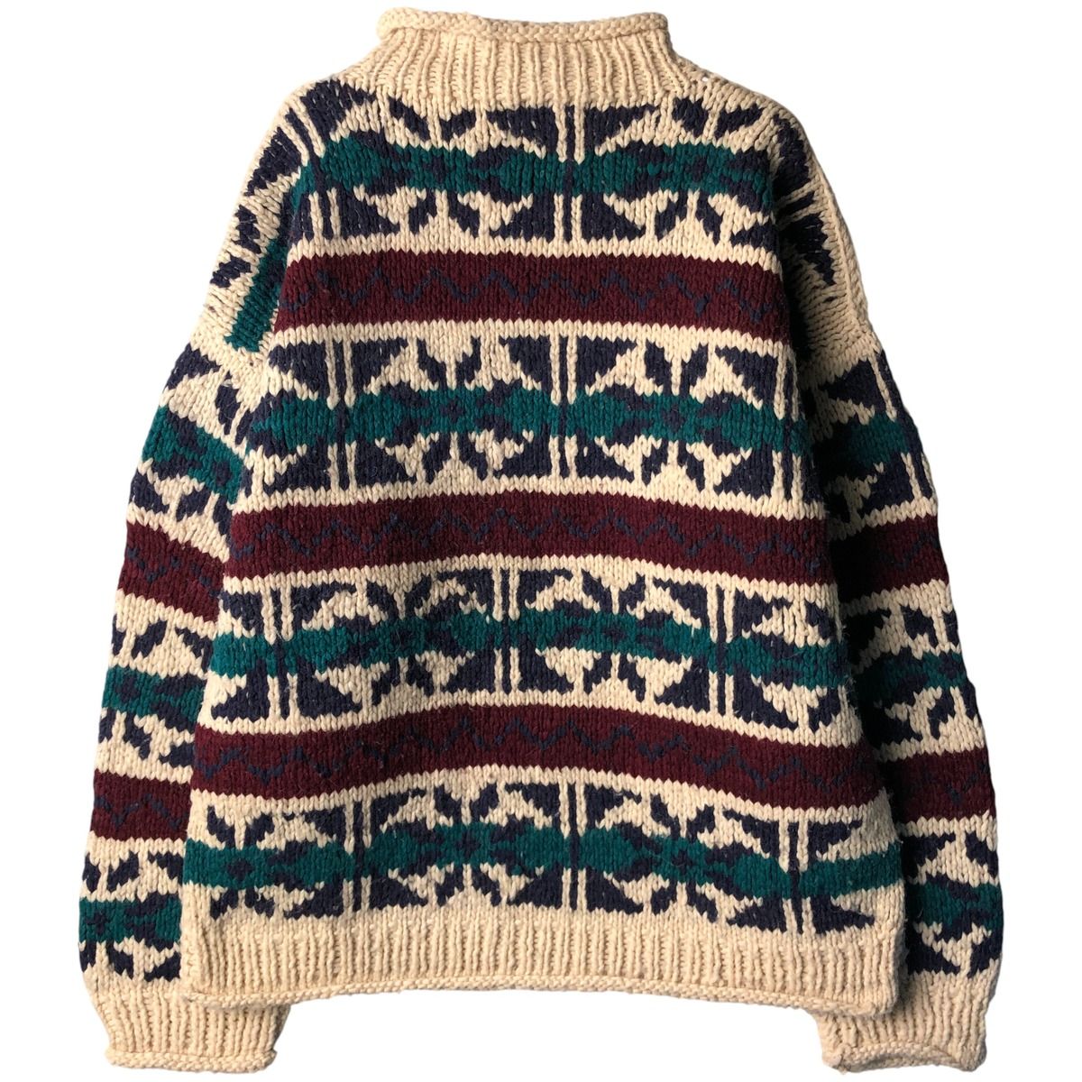 古着 REY WEAR 総柄 ロールネック エクアドルニットセーター メンズXL 