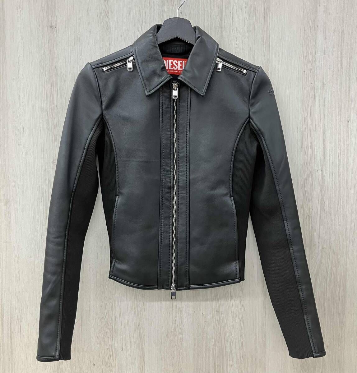 DIESEL ディーゼル ジャケット L-SASK レザーバイカージャケット 羊革 ブラック サイズ40