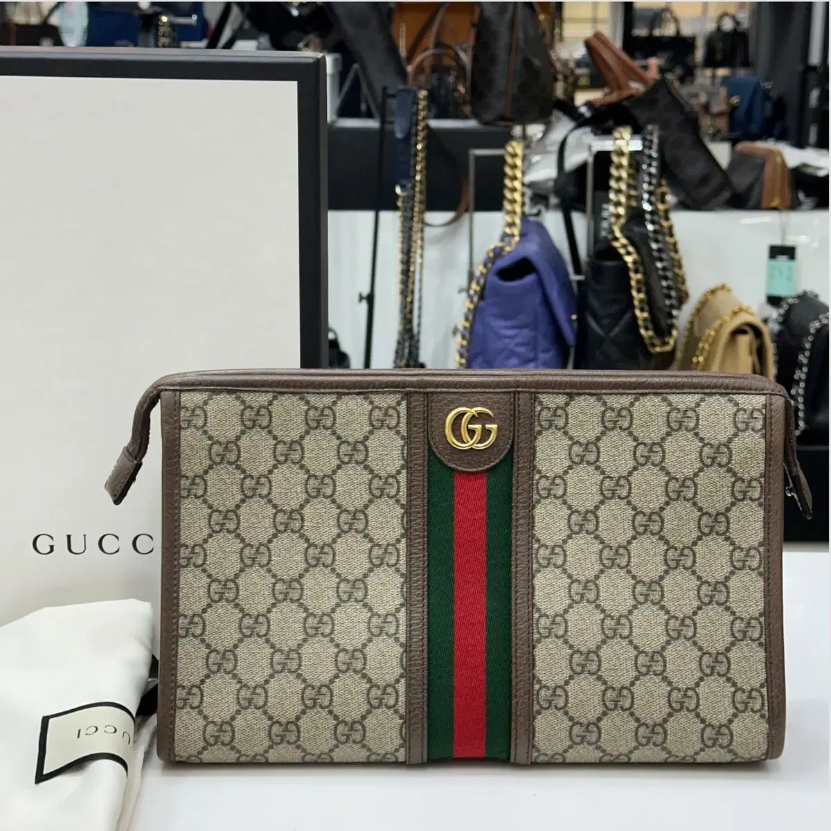 グッチ オフィディア GG スプリーム クラッチバッグ ブラウン 598234