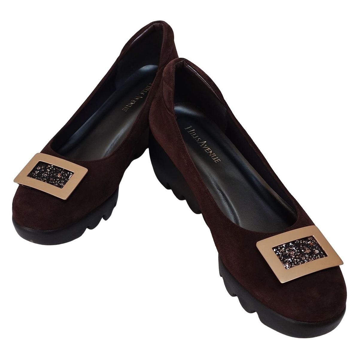 Hills Avenue 自由が丘 ヒルズ アベニュー パンプス 24 レディース - ダークブラウン グリッター ウェッジソール