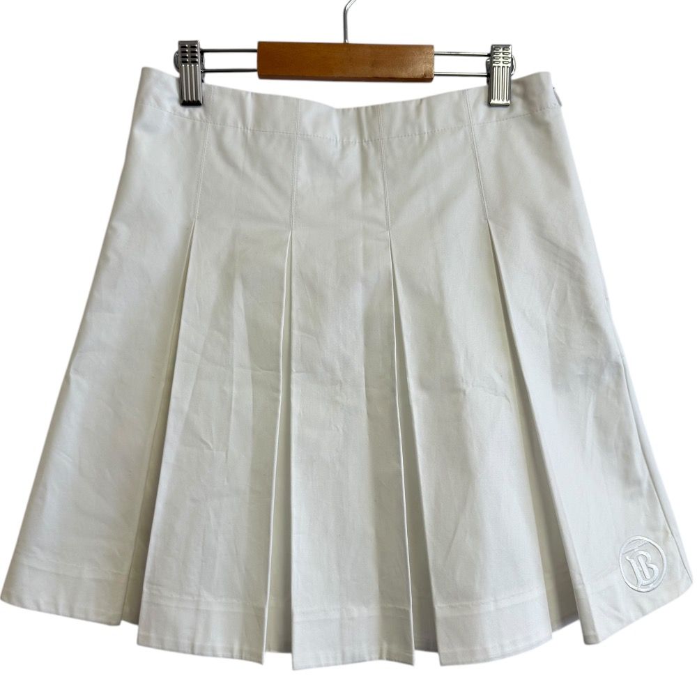美品 BURBERRY バーバリー TBロゴ 刺繍 プリーツ ミニスカート 子供服 キッズサイズ 12Y/152cm ホワイト キッズ 古着 中古 USED