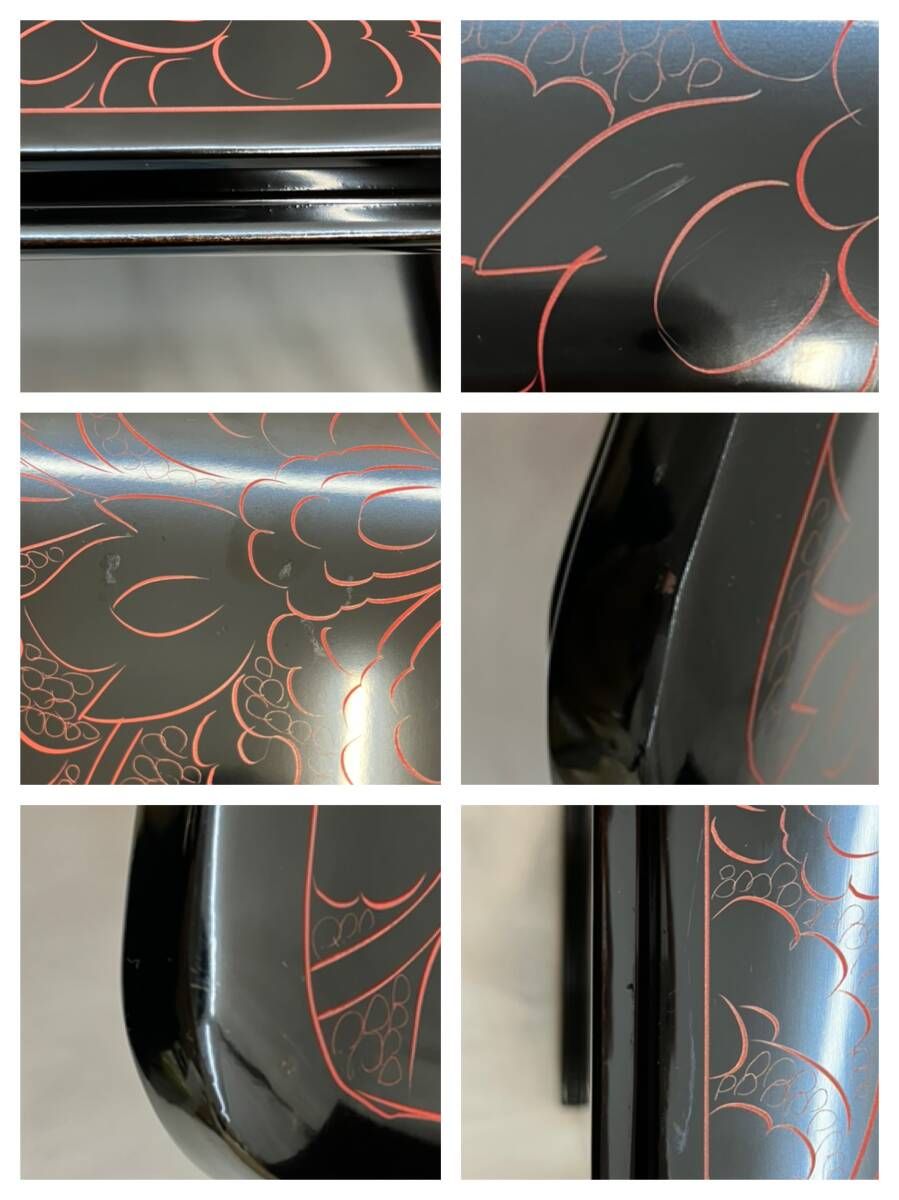 箱付] 越前漆器 お重箱 沈朱 牡丹彫 三段重 和食器 和風 日本風 工芸品