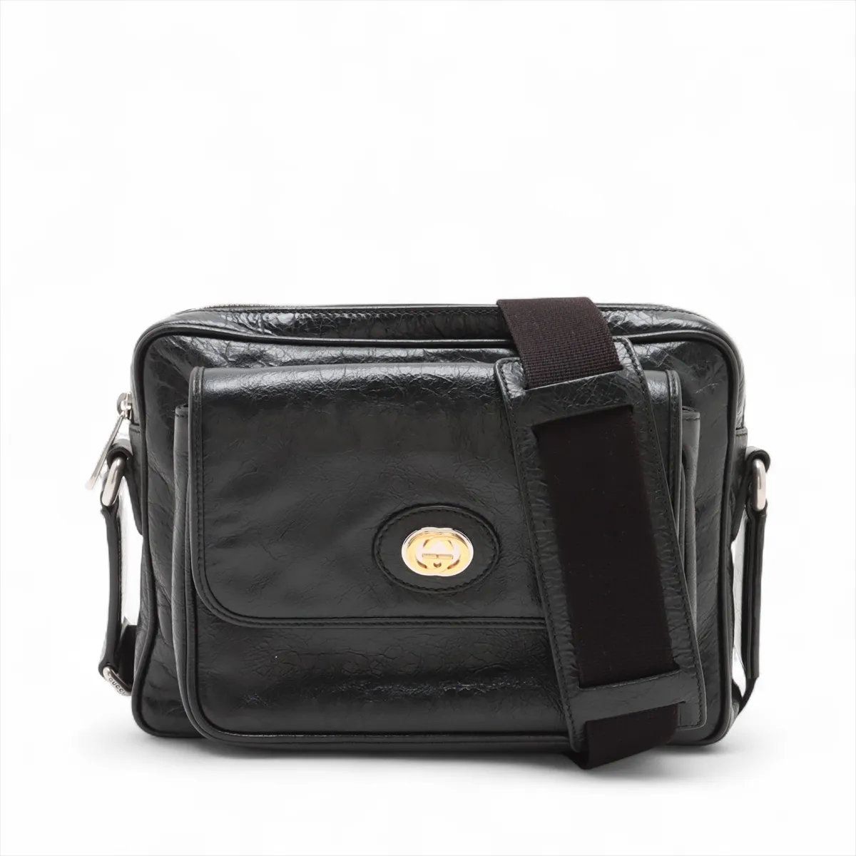 美品 グッチ GGロゴ プレート 574760 レザー ショルダーバッグ 斜め