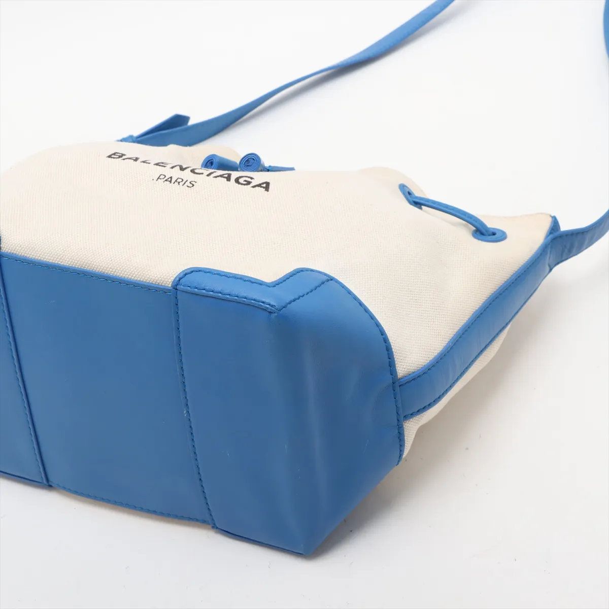 美品 バレンシアガ ネイビーバケット 409000 レザー キャンバス