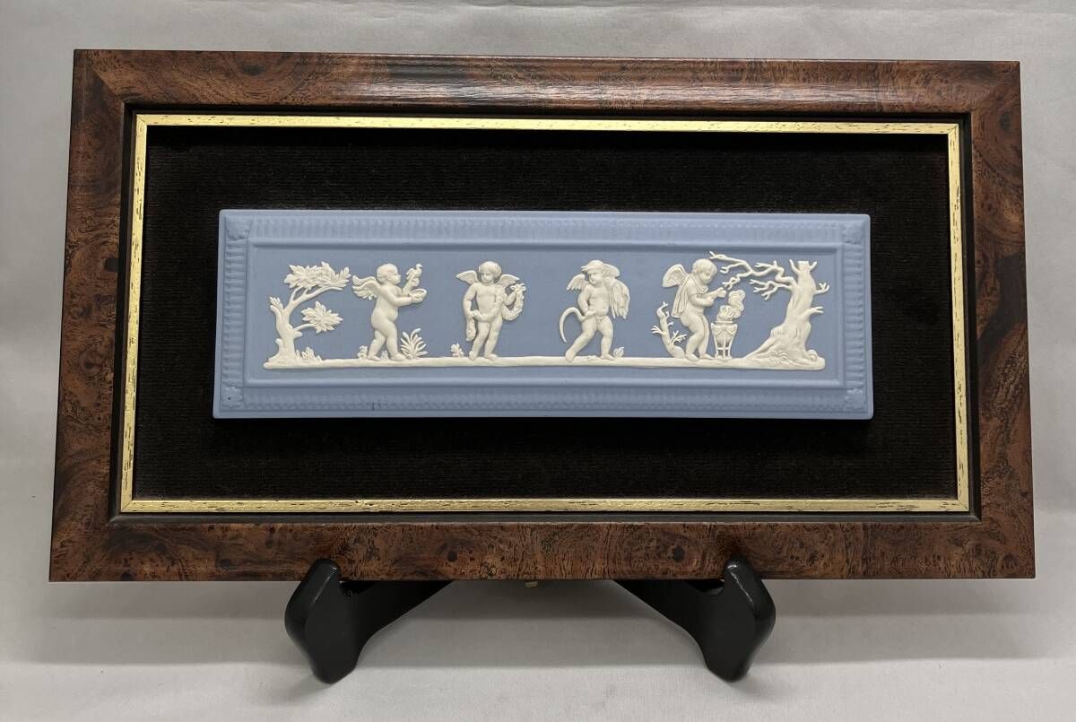 WEDGWOOD ウェッジウッド ジャスパー ペールブルー 天使の四季 陶板 額装