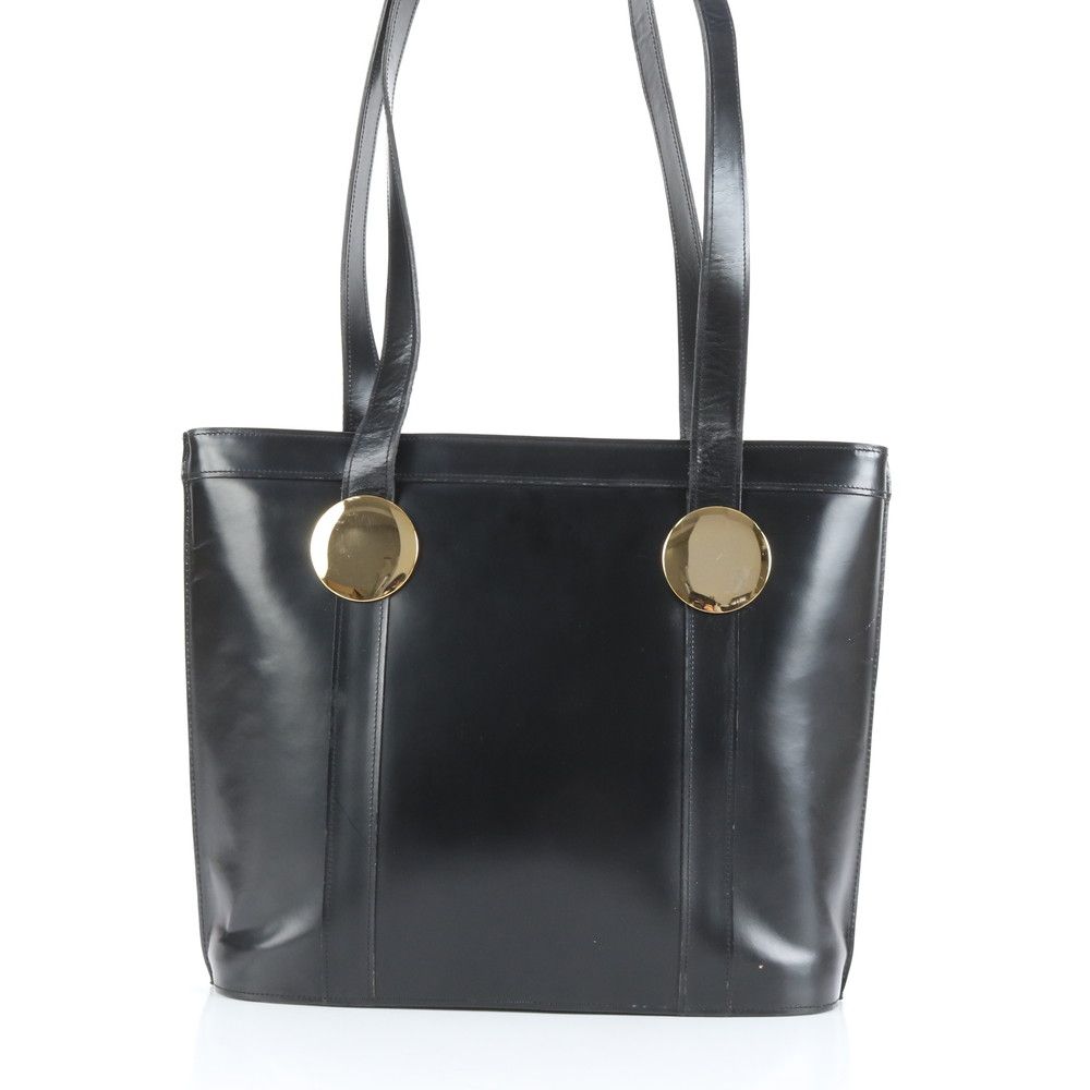 SAINT LAURENT ブラックレザートートバッグ ゴールド金具付き SAINT LAURENT ブラックレザートートバッグ ゴールド金具付き SAINT