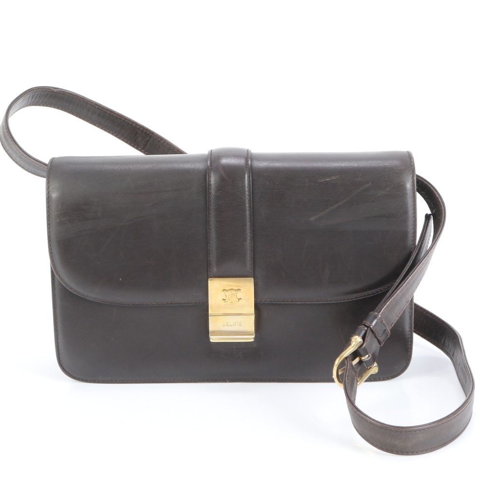 美品 セリーヌ トリオンフ 金具 レザー ショルダーバッグ 斜め掛け