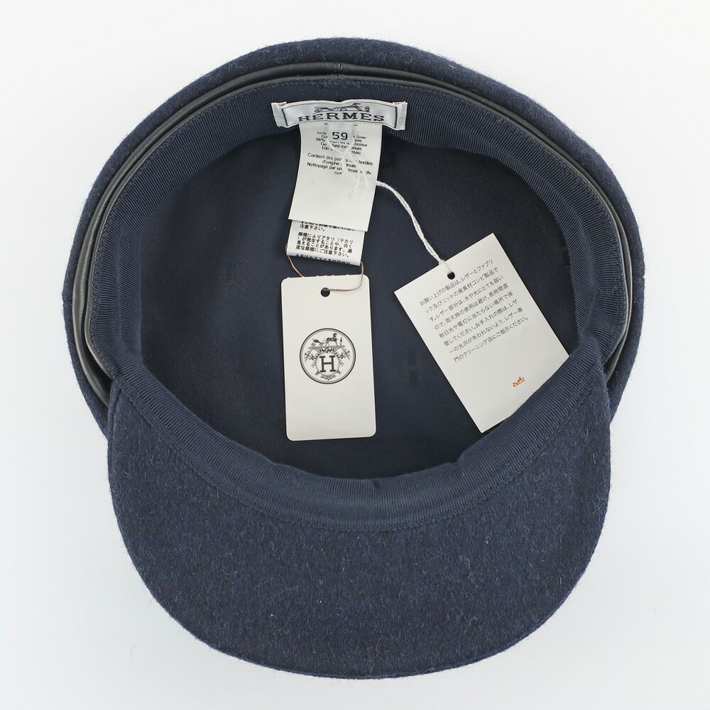 天白 エルメス ダニ キャスケット ネイビー 表記サイズ59 ウール セリエ 帽子 ファッション キャスケット ハンチング 帽子