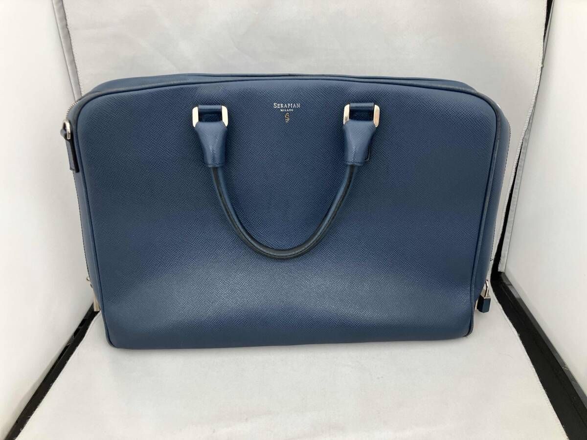serapian セラピアン ネイビー レザー ハンドバッグ トートバッグ