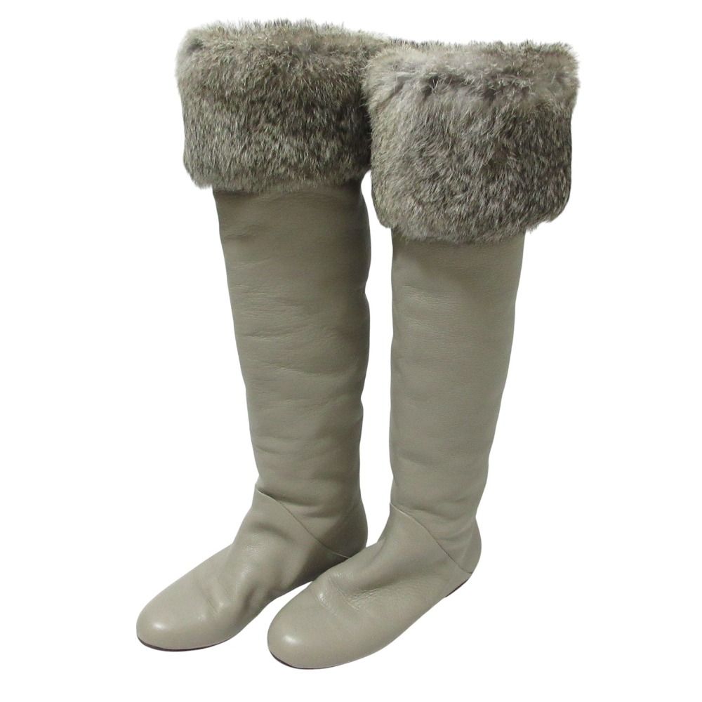 Giuseppe Zanotti ファー付きブラックレザー ブーツ 美品 美品 Giuseppe Zanotti ジュゼッペザノッティ ラビットファー付き