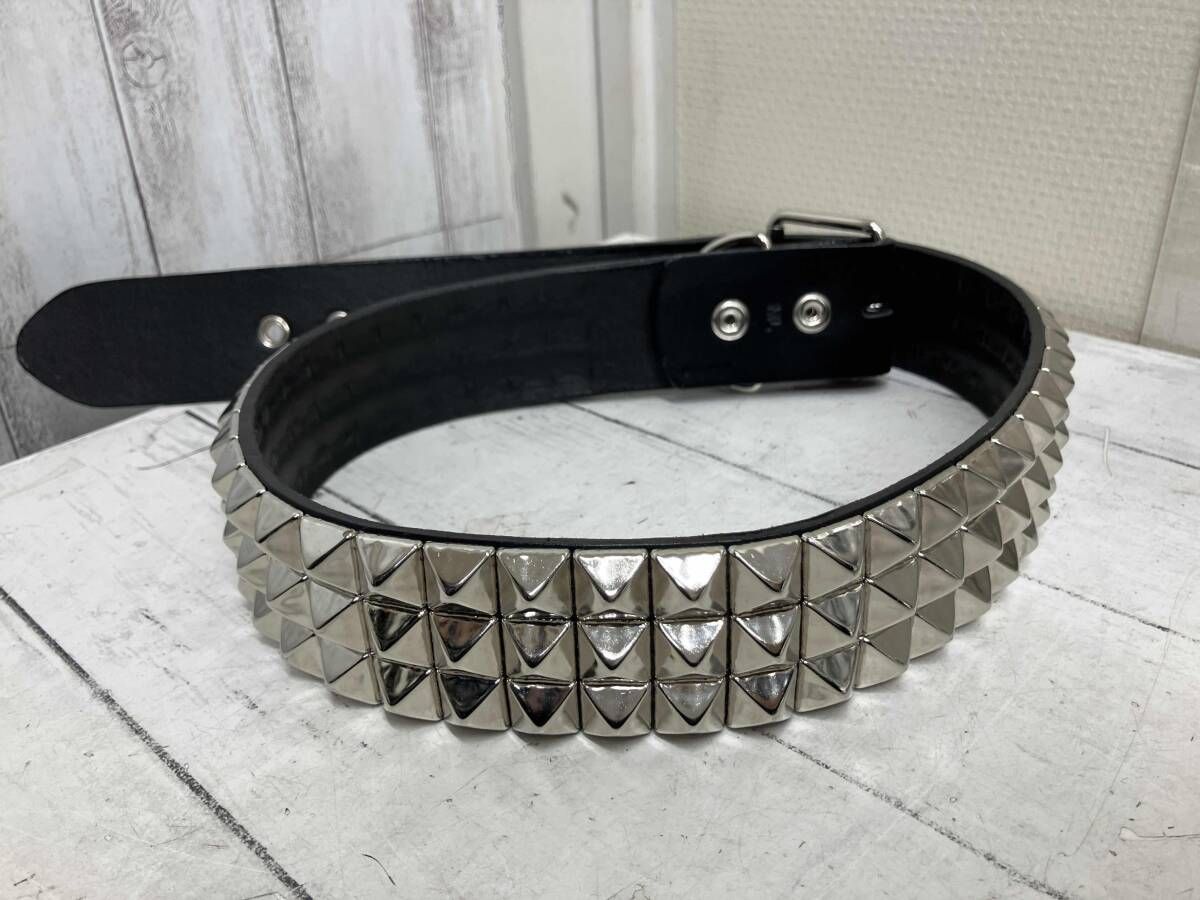 スタッズ付き黒ベルト 666 最新 666/ベルト/3連スタッズベルトブラック 666 Studded Gear 666