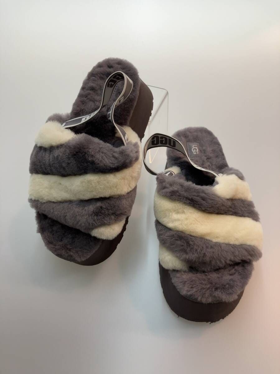 UGG アグ 21 FW Disco Stripe Slide サンダル US 8 25.0 グレー × ホワイト 通年