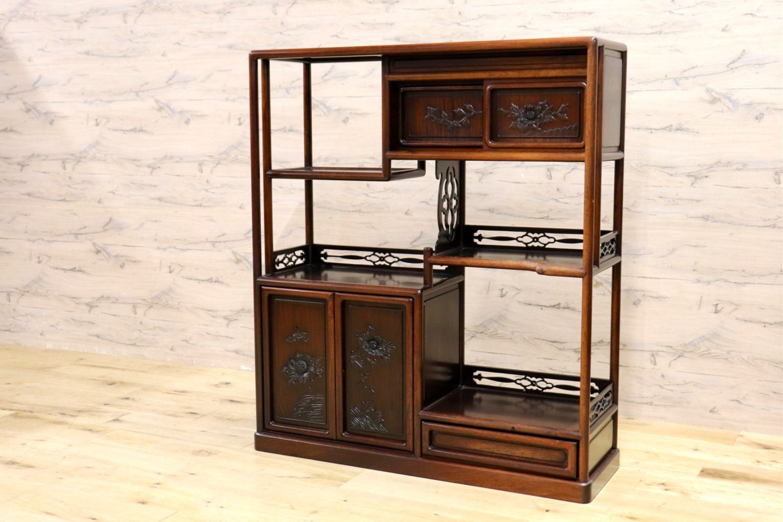 唐木家具 銘木 茶箪笥 飾り棚 中国茶棚 サイドボード ビンテージ ヴィンテージ GMIH342○唐木家具 茶棚 茶箪笥 飾り棚 サイドボード 和家具 和室 座敷