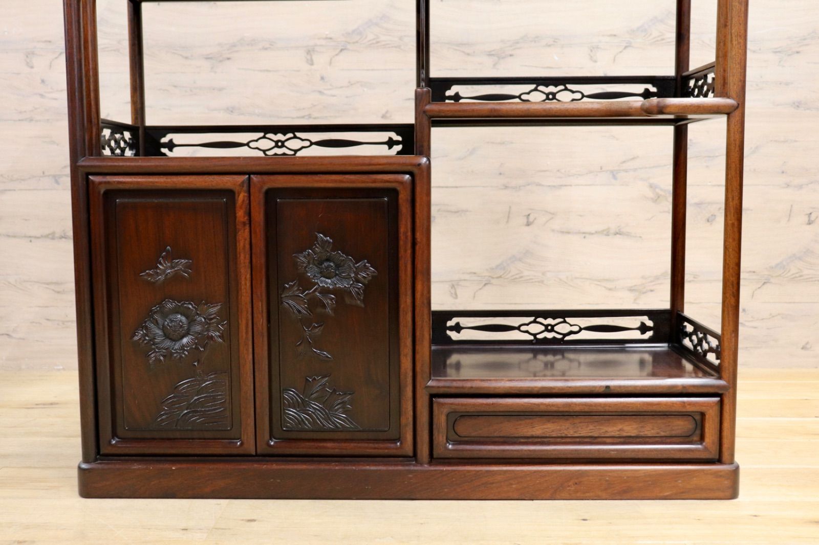 GMIH342○唐木家具 茶棚 茶箪笥 飾り棚 サイドボード 和家具 和室 座敷