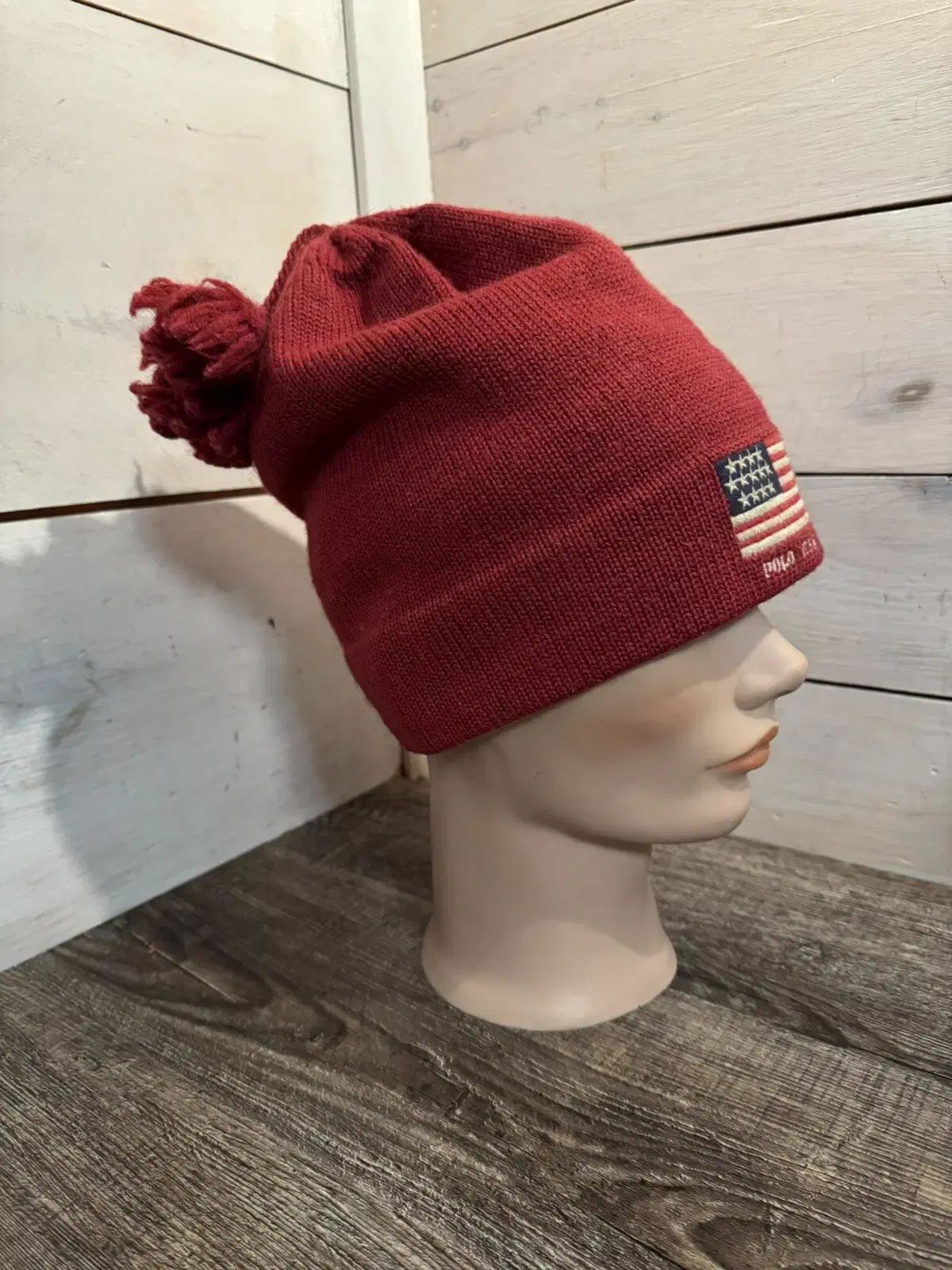 ポロ ラルフローレン 星条旗 パッチ ニット ビーニー レッド
