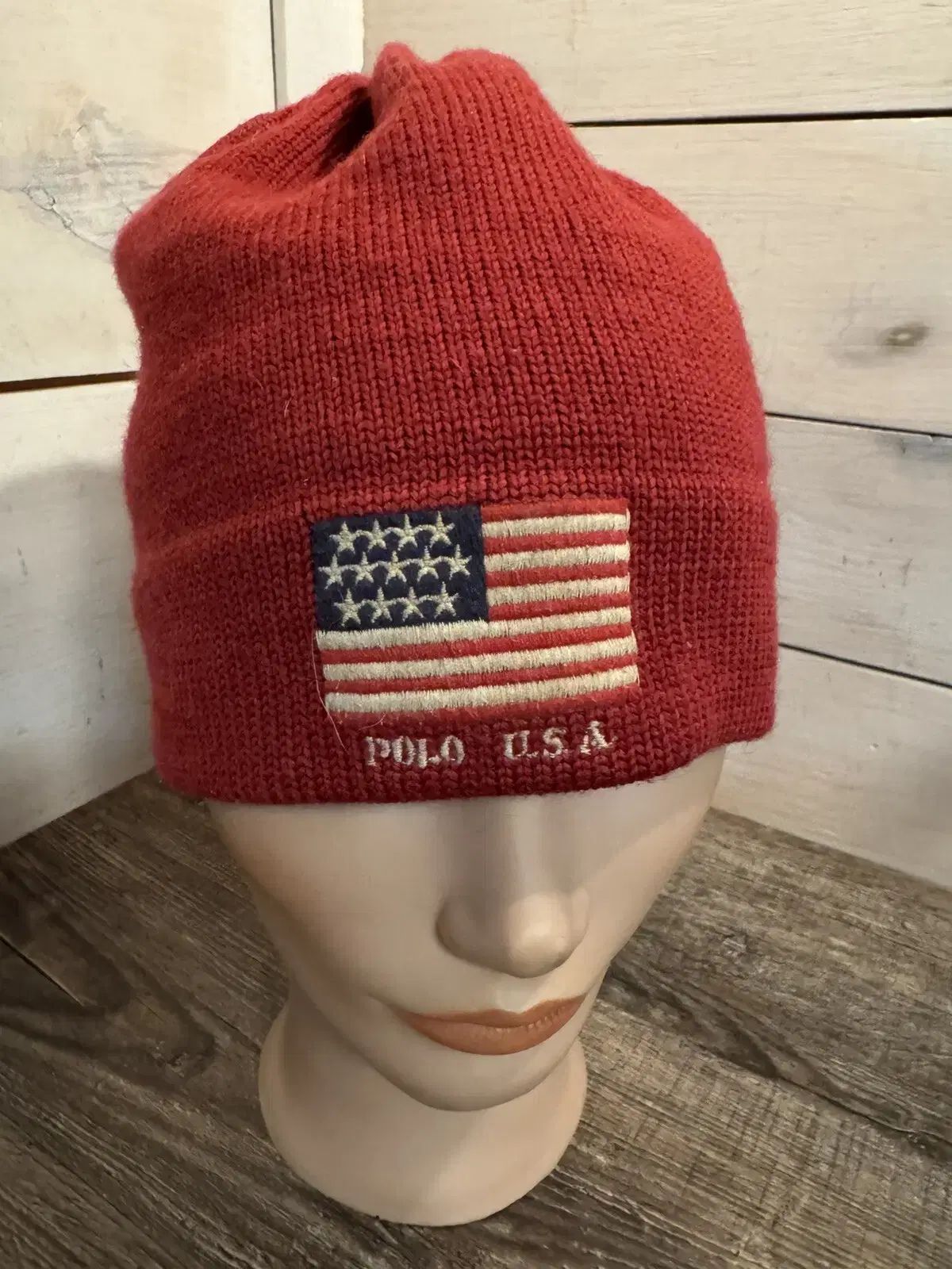ポロ ラルフローレン 星条旗 パッチ ニット ビーニー レッド