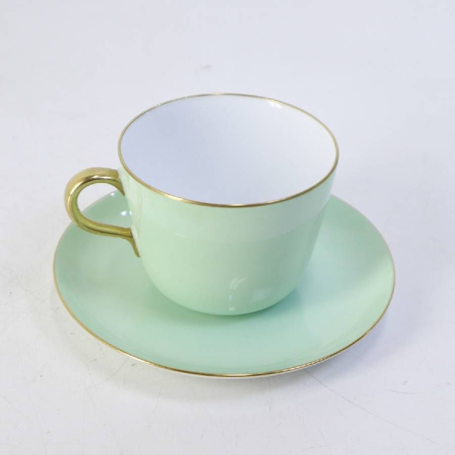 【未使用美品】大倉陶園★メイグリーン★トリオ　ペア 美品 大倉陶園 色蒔き（ライトグリーン）モーニング碗皿 カップ