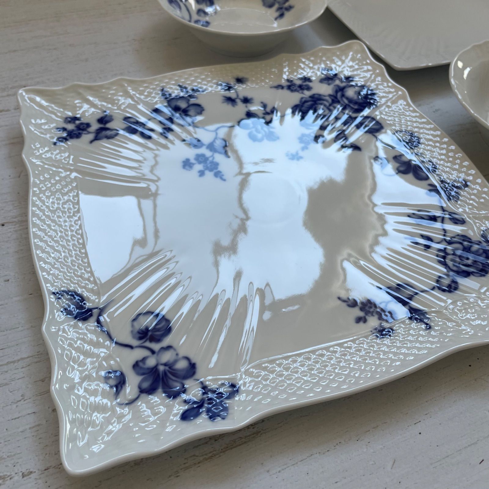 新品 ブランド箱入りリチャードジノリ ローズブルースクエア皿1枚＋