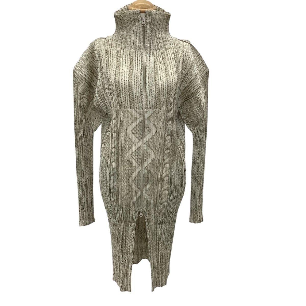 ISSEY MIYAKE イッセイミヤケ PLEATS PLEASE ケーブルニット転写 ジップアップ ジャケット SIZE ２ PP 64 JA 433 ベージュ