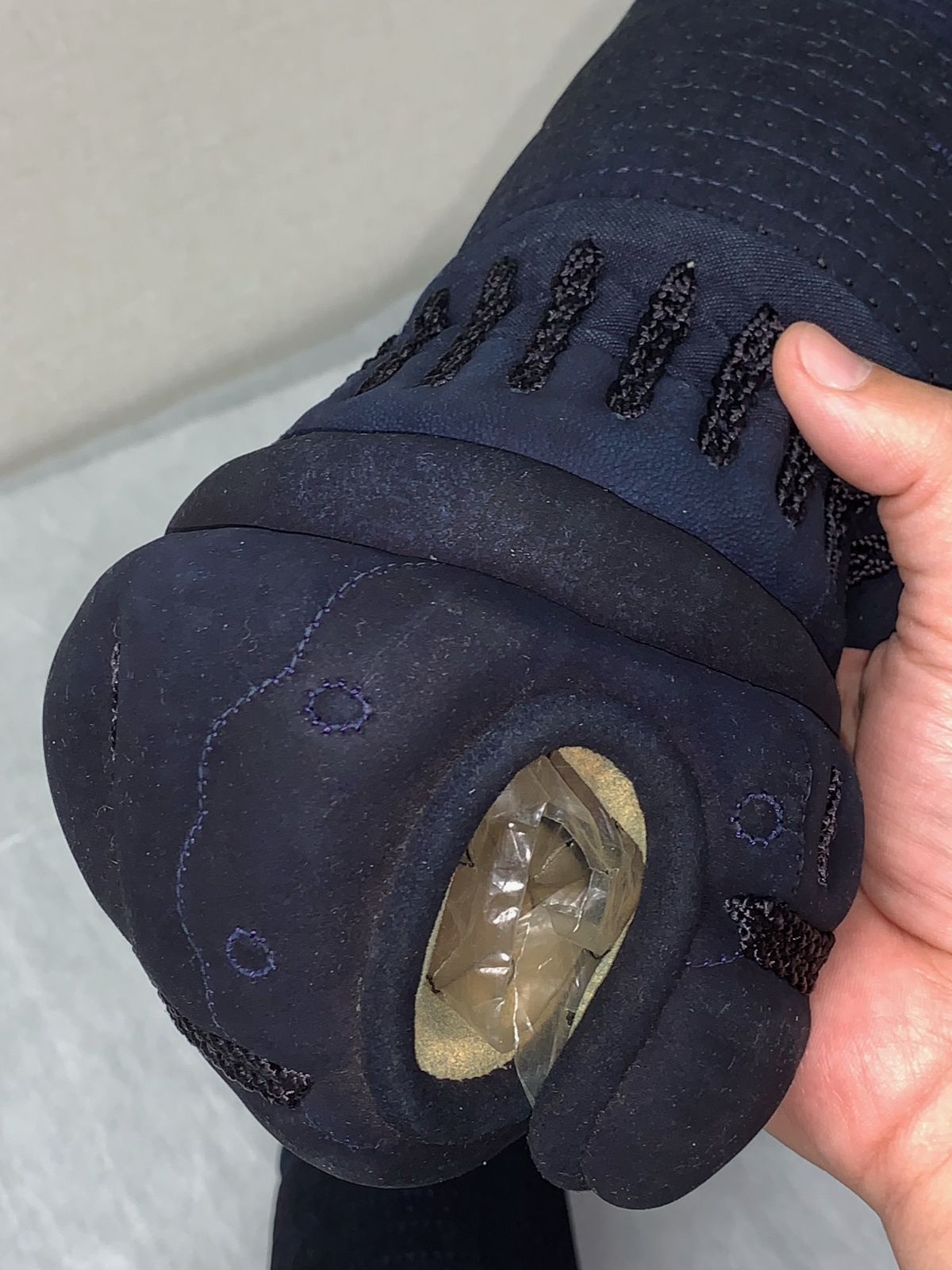 75 剣道用 半手刺紺鹿革甲手 Lサイズ 色褪せ等有 1点のみ