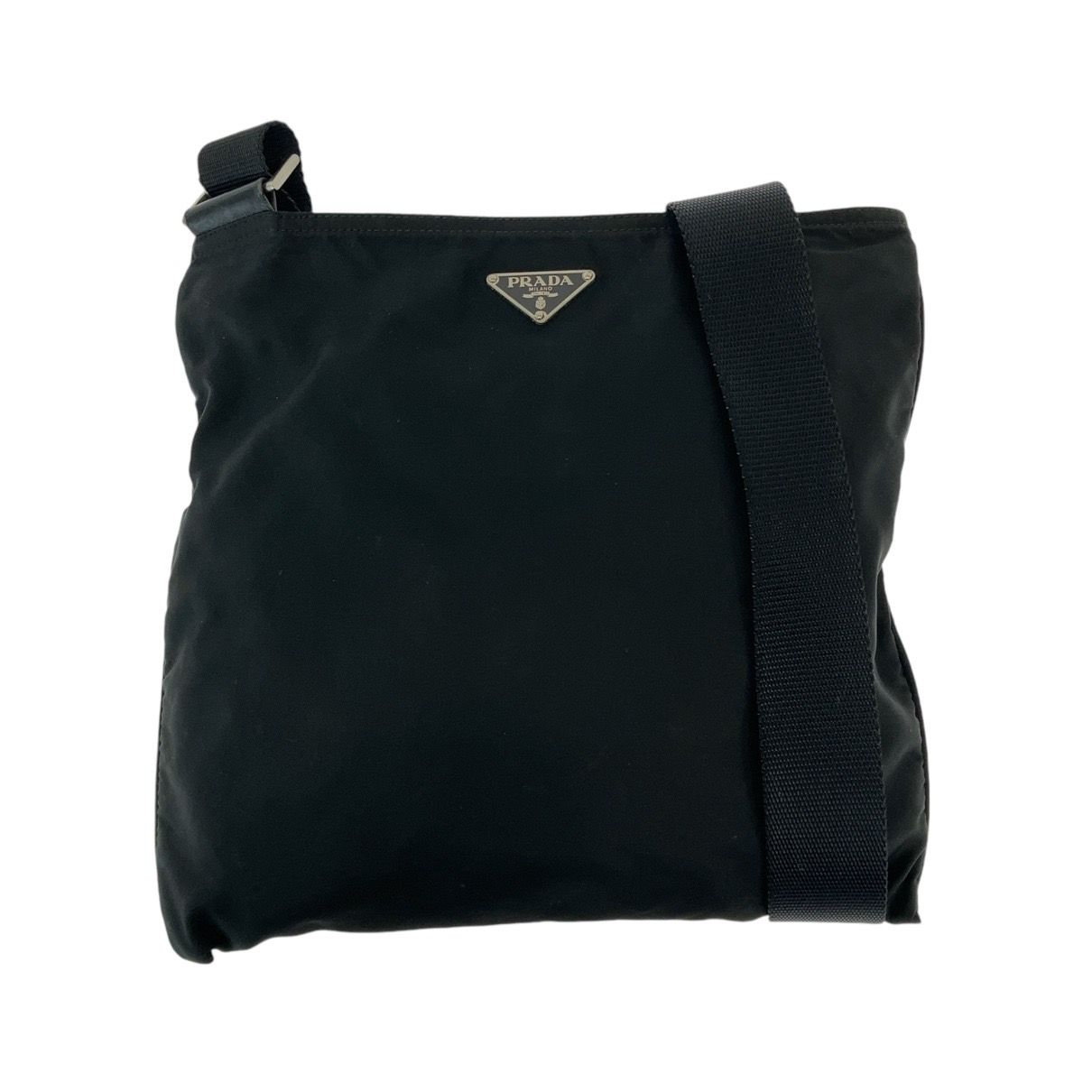 美品 PRADA プラダ テスート 三角ロゴプレート ブラック 黒 シルバー