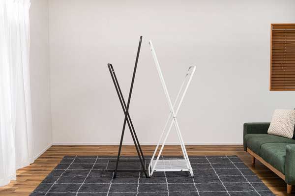 スチール製の段違いクロスハンガーラック（折りたたみ式）「W50.5×D48