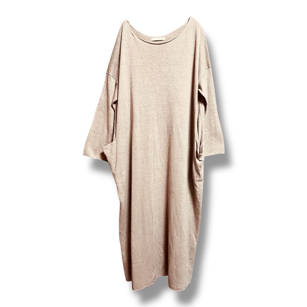 evam eva エヴァァムエヴァ シルクリネンワンピース 薄手 ニットワンピース 長袖 プルオーバー ナチュラル ロングワンピース 絹 麻 レディース ベージュ 春 23 No.K 1073
