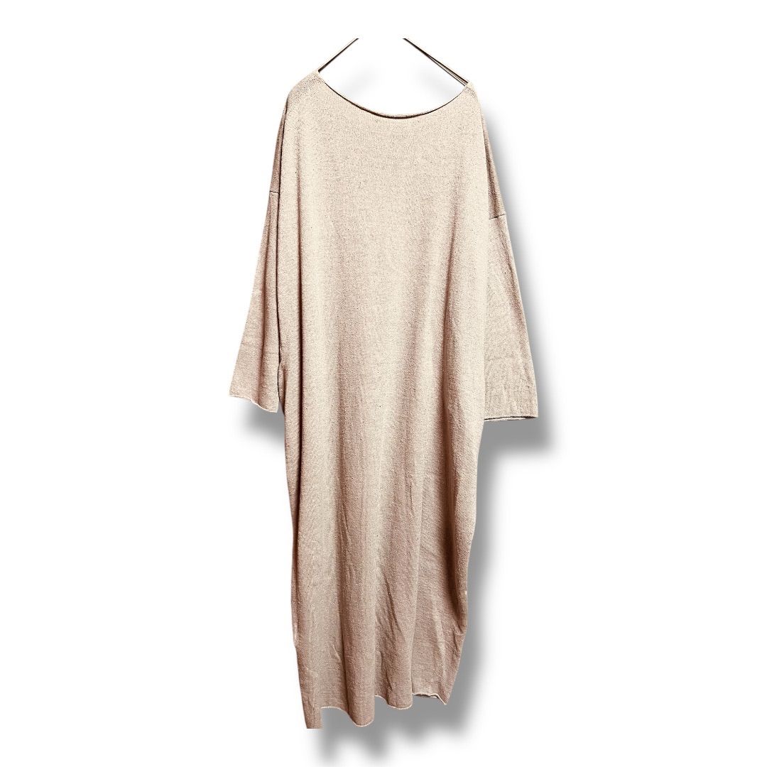 evam eva エヴァァムエヴァ シルクリネンワンピース 薄手 ニットワンピース 長袖 プルオーバー ナチュラル ロングワンピース 絹 麻 レディース ベージュ 春 23 No.K 1073