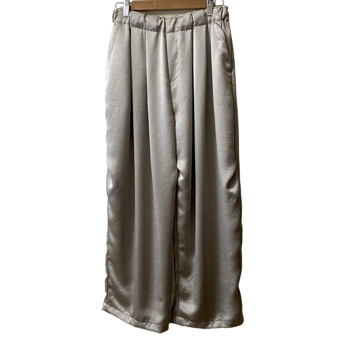 mizuiro ind ミズイロインド パンツ サイズ2 M レディース グレーベージュ フルレングス サテン ウエストゴム ワイド