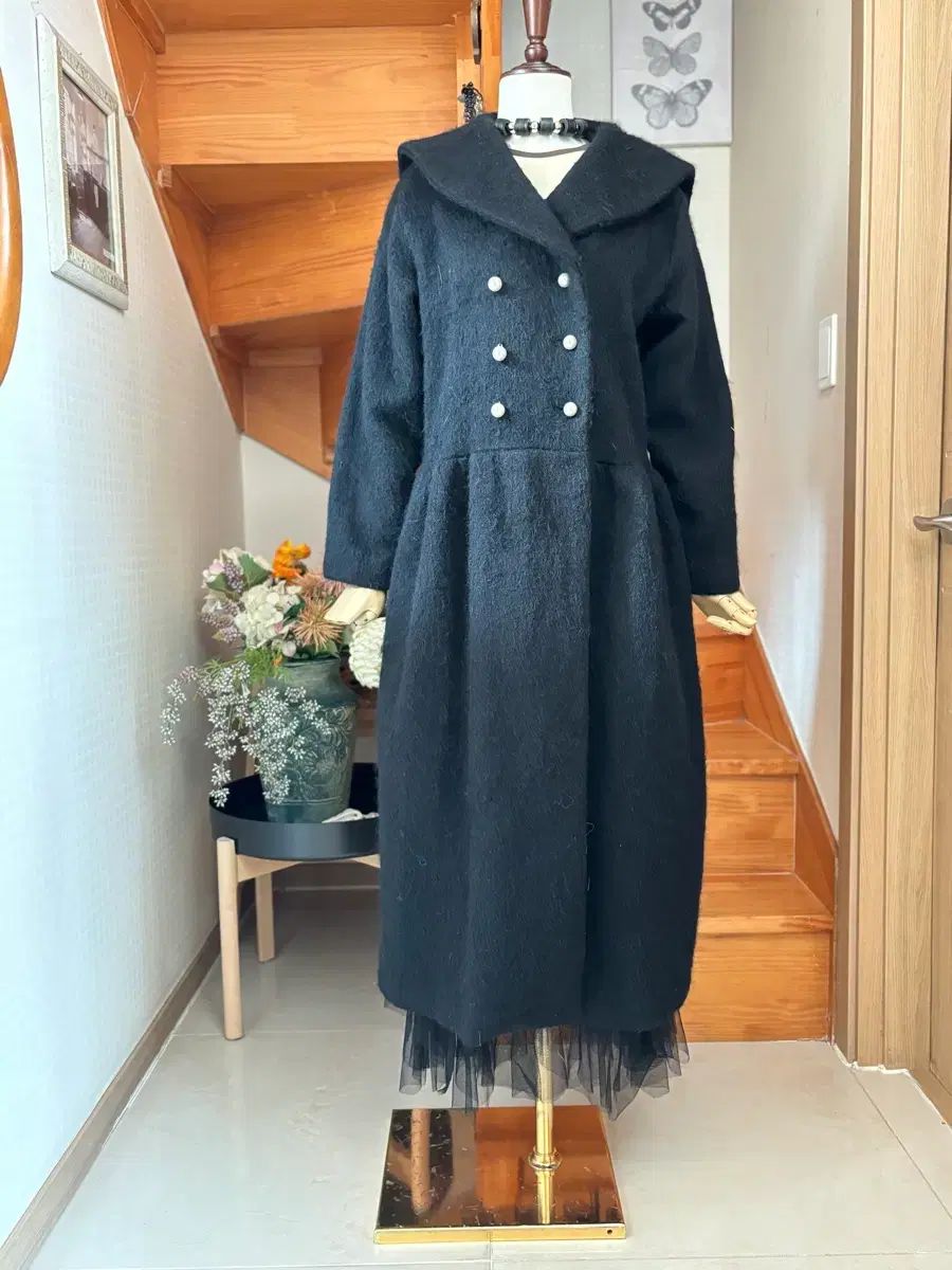 ブラック ウール ロング コート eun