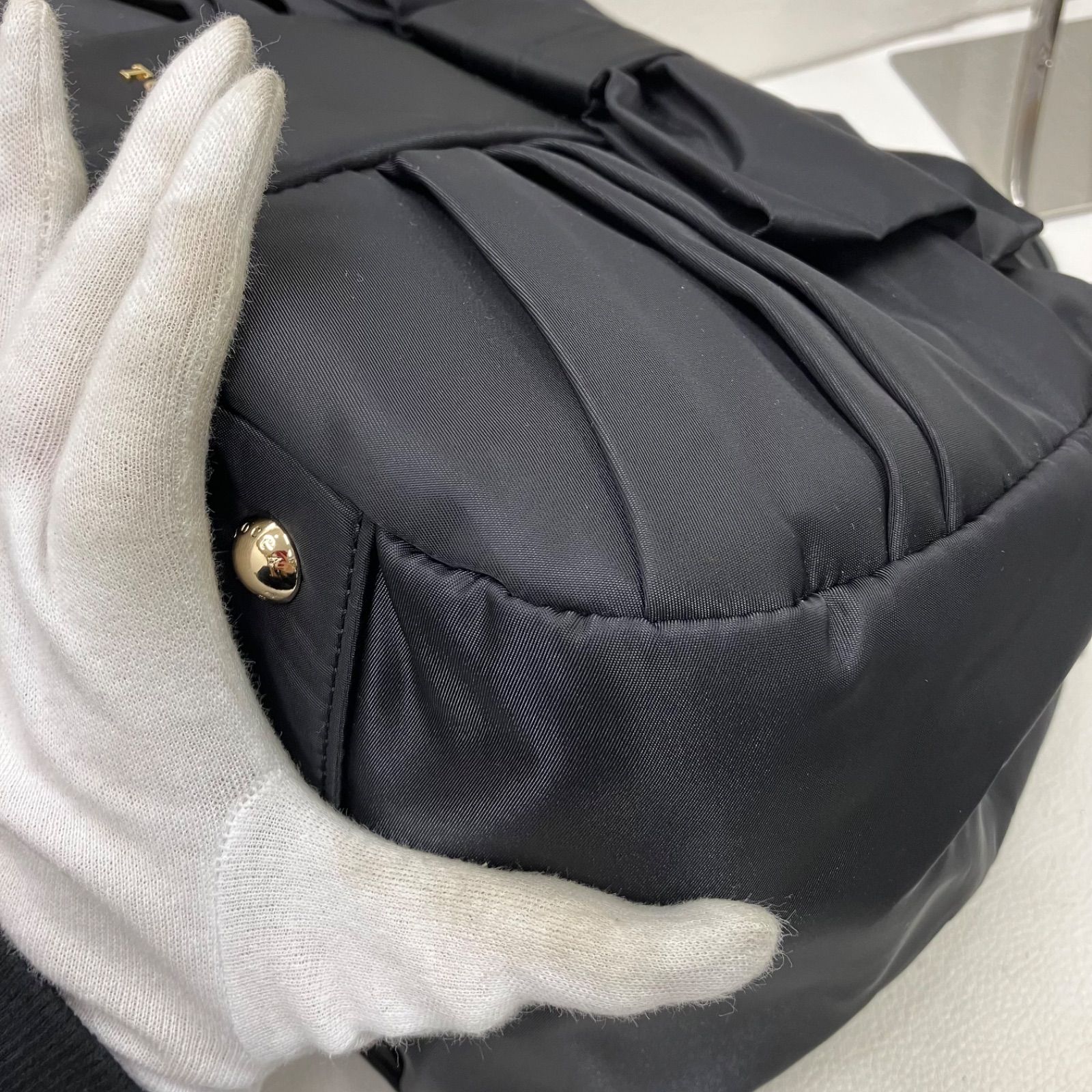 7658 TOCCA トッカ ハンドバッグ リボン ブラック系 黒 ナイロン