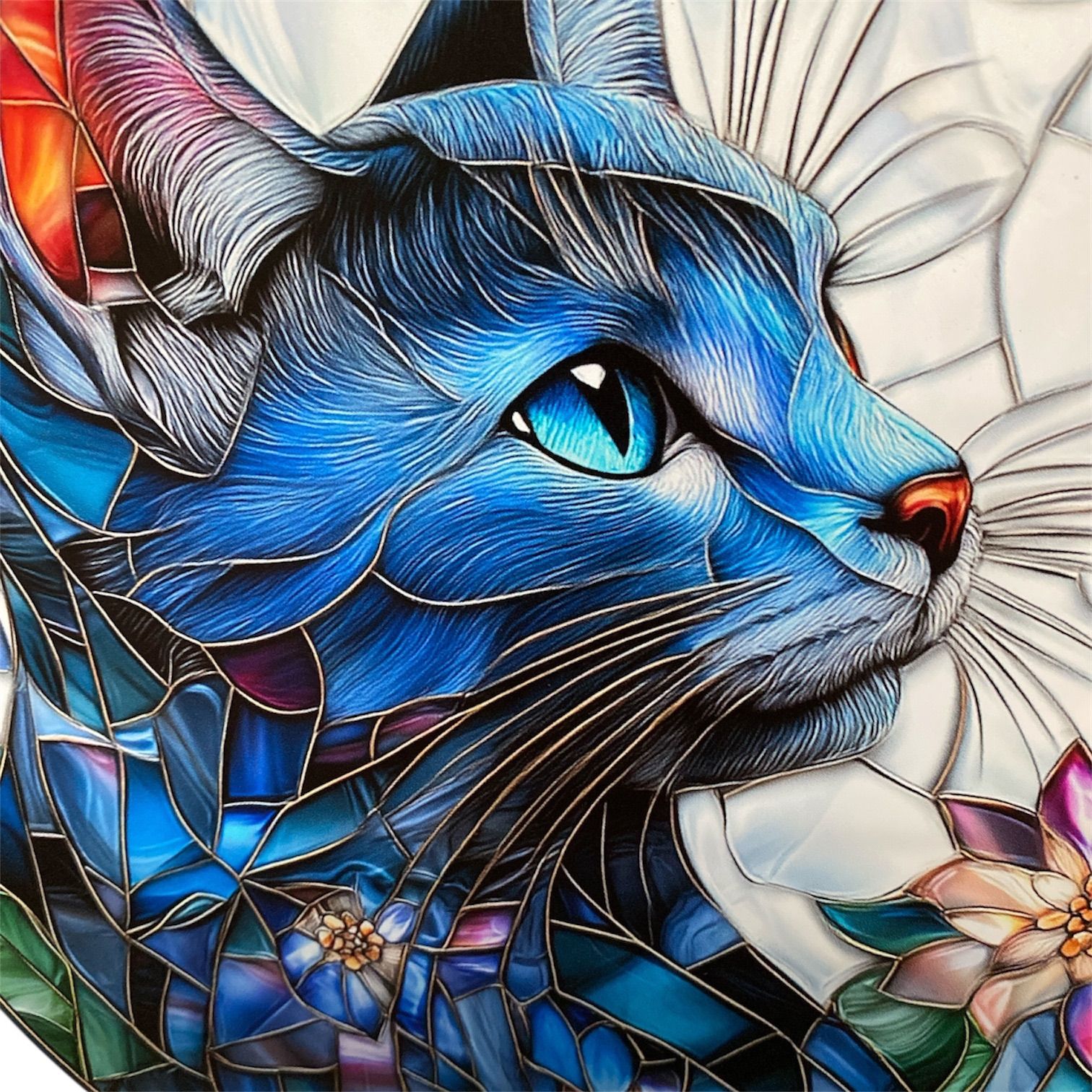 サンキャッチャー ステンドグラス風 猫 ガーデンピック ブルー 💠 2D