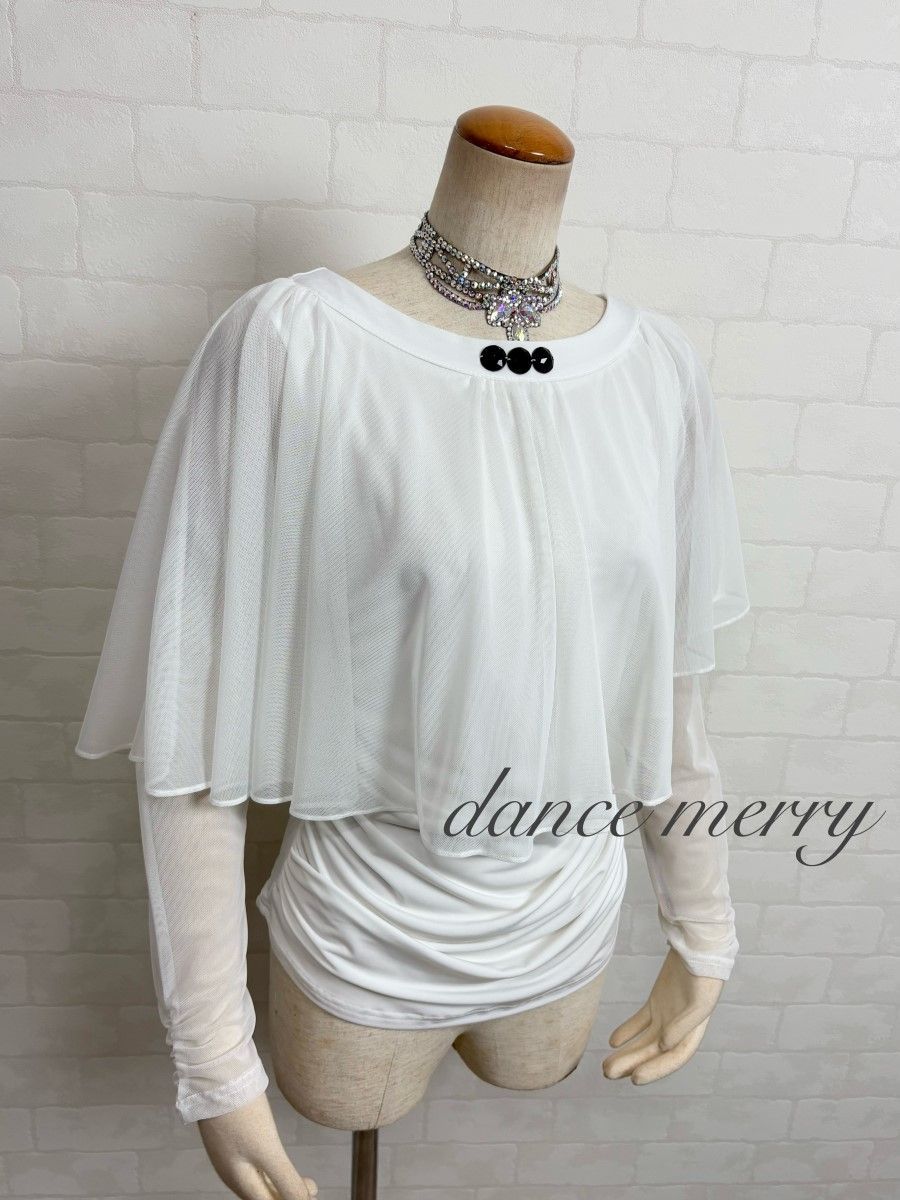 長袖 社交ダンス トップス 白 レッスン ラテン ワルツ 2924