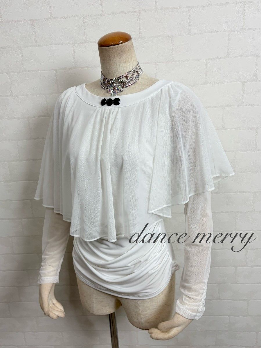 長袖 社交ダンス トップス 白 レッスン ラテン ワルツ 2924
