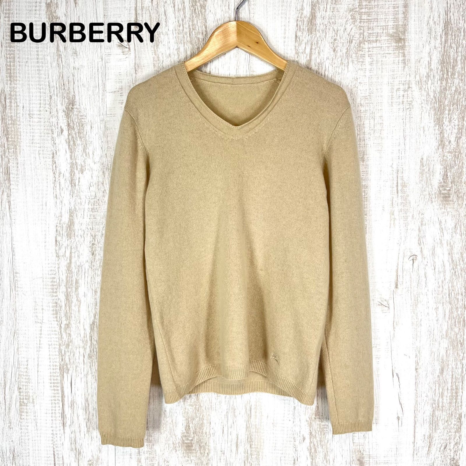 BURBERRY バーバリー ホースロゴ刺繍 Vネック 長袖 カシミヤ100 