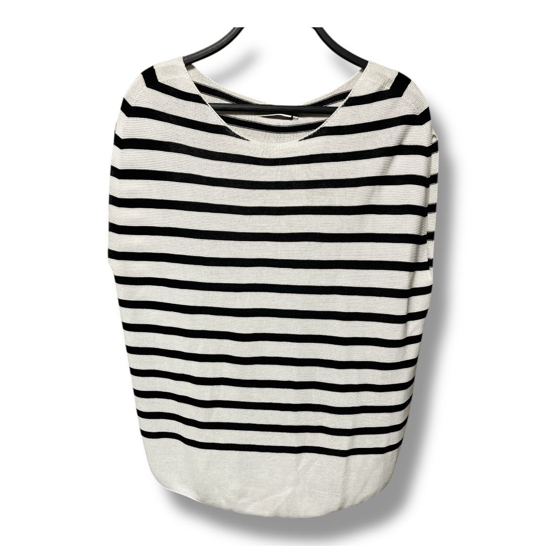 ANAYI アナイ コットンアセテート ガーターサークル プルオーバー コットンニット ボーダー柄 定価22000円 トップス レディース 38 ホワイト ブラック 春 4 No K 1074